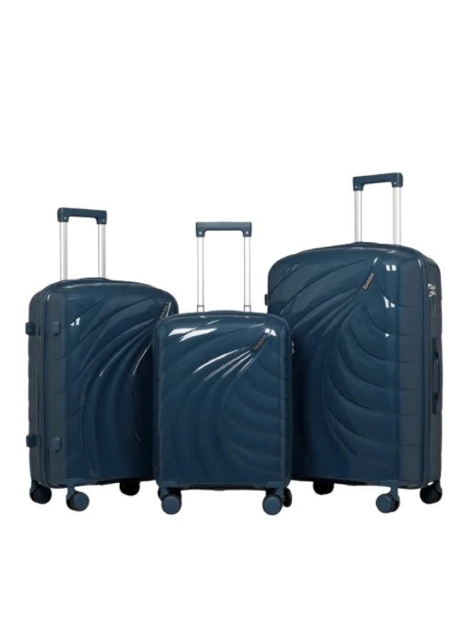 3 Piece PP Hard Shell Luggage Set – Unbreakable Lightweight Suitcase Set with 360° Spinner Wheels & Smooth Aluminium Handle – Travel Trolley Bags 20” 24” 28”